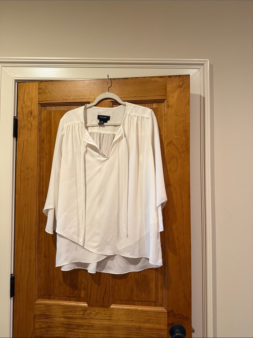 Karen Kane White Tie-Neck Layered Blouse